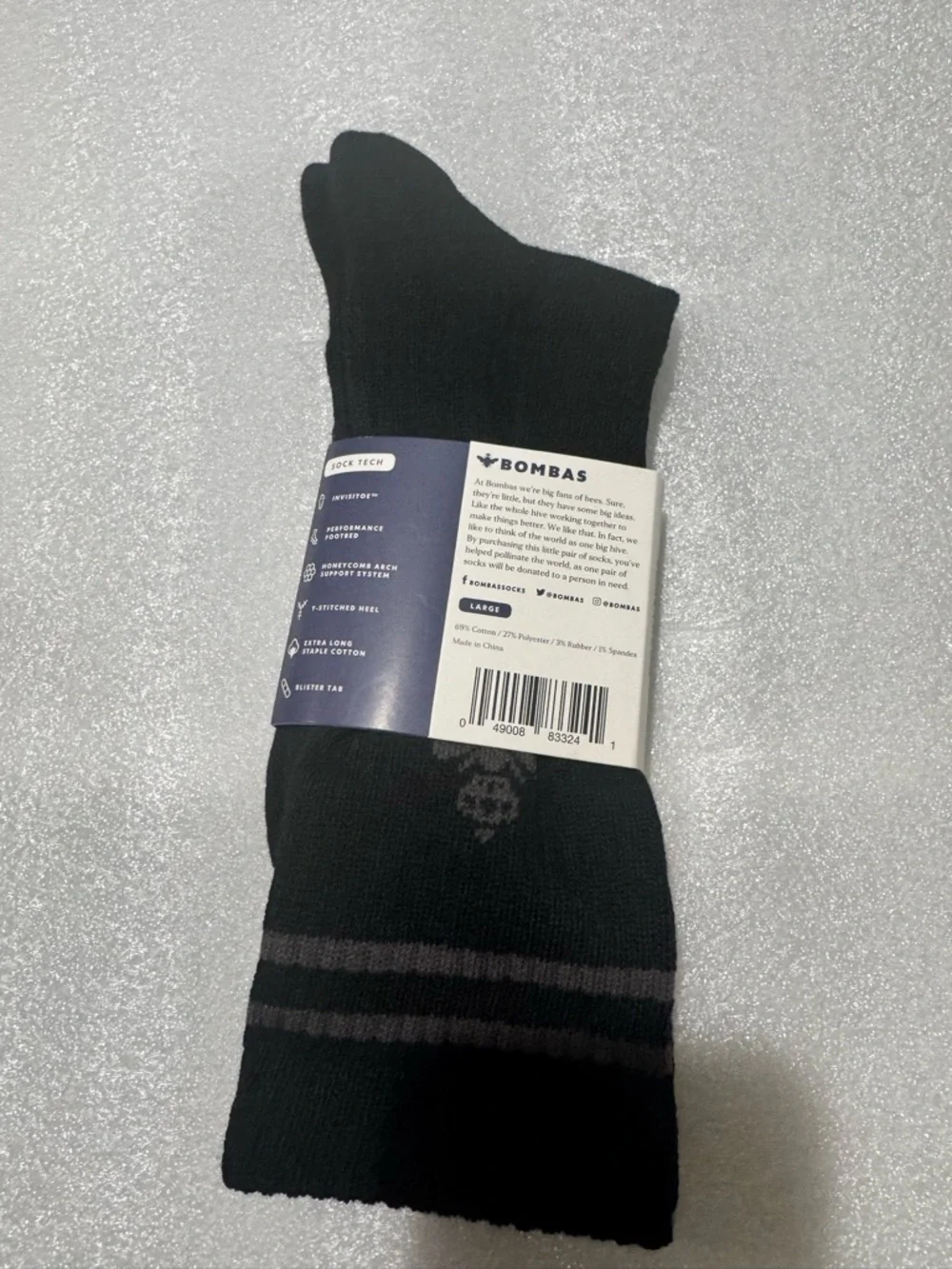 2 PAIR Bombas Large Calf Length Black traditional Style LARGE LG